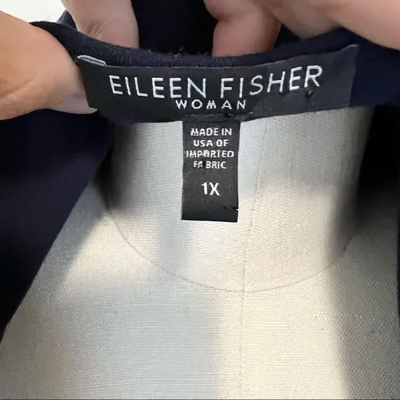 Eileen Fisher Navy Blue Long Sleeve Scoop Neck T-Shirt - Picture 9 of 10